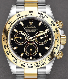 Daytona Cosmograph 2 Tone in Steel with Yellow Gold Bezel on Bracelet with Black Dial