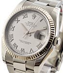 Datejust 36mm in Steel with White Gold Fluted Bezel on Oyster Bracelet with Silver Roman Dial