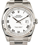 Datejust 36mm in Steel with White Gold Fluted Bezel on Oyster Bracelet with White Roman Dial