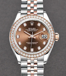 Datejust Ladies 28mm in Steel with Rose Gold Diamond Bezel on Jubilee Bracelet with Chocolate Diamond Dial