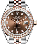 Datejust Ladies 28mm in Steel with Rose Gold Diamond Bezel on Jubilee Bracelet with Chocolate Diamond Dial