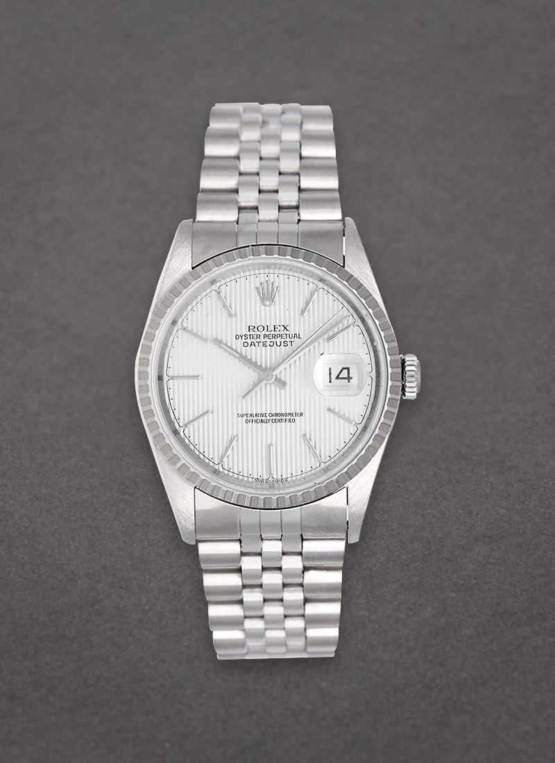 Pre-Owned Rolex Datejust 36mm in Steel with Engine Turned Bezel