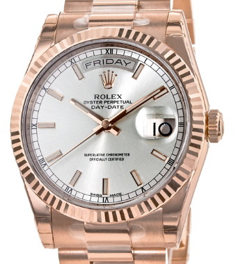 President Day-Date in Rose Gold on Rose Gold President Bracelet with Silver Index Dial
