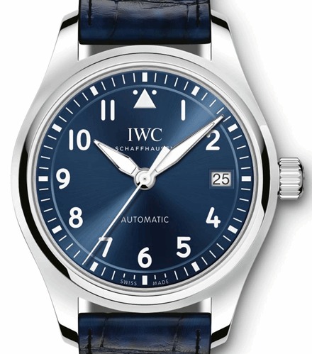 Pilots Classic 36mm in Steel on Blue Crocodile Leather Strap with Blue Dial