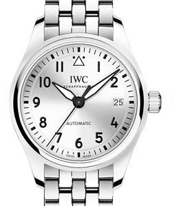 Pilots Date Mens 36mm Automatic in Steel On Steel Bracelet with Silver Arabic Dial