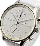 Portuguese Chronograph 40.9mm in White Gold On White Alligator Leather Strap with Silver Arabic Dial