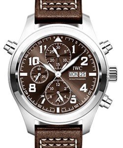 Pilots Double Chronograph in Steel On Brown Calfskin Leather Strap with Tobacco Brown Dial