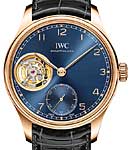 Portugieser Tourbillon Hand-Wound in Rose Gold On Black Alligator Strap with Blue Arabic Dial