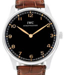 Portuguese Hand Wound  Pure Classic 42mm in Steel On Black Alligator Strap with Black Arabic Dial