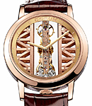 Golden Bridge Round in Rose Gold on Brown Leather Strap with Skeleton Dial