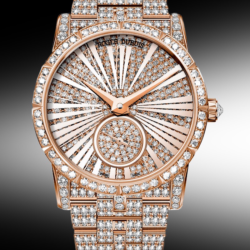 Haute Joaillerie Excalibur 36 Automatic in Rose Gold with Fully Pave Diamonds On Pave Diamond Bracelet with Pave Diamond Dial