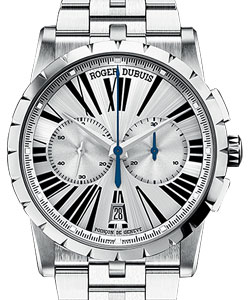 Excalibur 42 Chronograph in Stainless Steel On Steel Bracelet with Silver Roman Dial - Silver Subdials