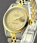 Ladies Datejust in Steel with Yellow Gold Fluted Bezel on Steel and Yellow Gold Jubilee Bracelet with Champagne Roman Dial