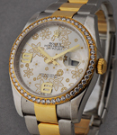 Datejust 2-Tone 36mm with Diamond Bezel on Oyster Bracelet with Silver Floral Dial