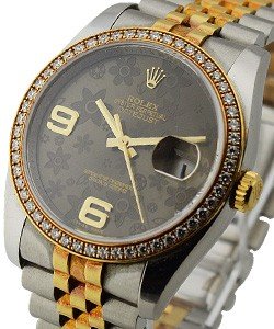 2-Tone Datejust 36mm with Diamond Bezel on Jubilee Bracelet with Brown Floral Dial