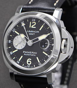 PAM 1088 - Luminor GMT in Steel On Brown Calfskin Leather Strap with Black Dial
