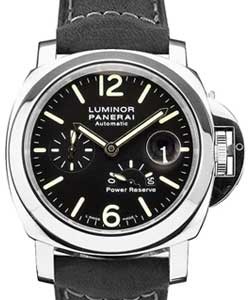 PAM 1090 - Luminor Power Reserve Automatic Acciaio in Steel on Black Leather Strap with Black Dial