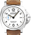 PAM 1523 - Marina 1950 3 Days in Steel on Brown Leather Strap with White Dial