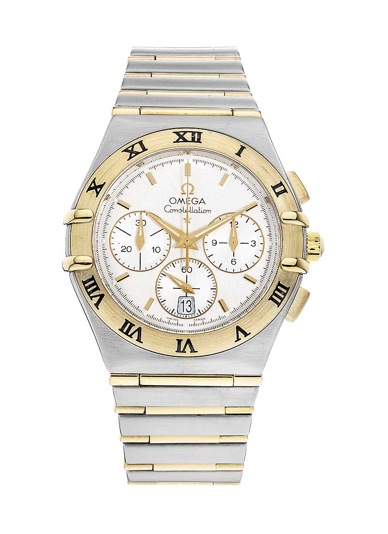 Omega Constellation Chronograph Mens 39mm Quartz in Steel and Yellow Gold