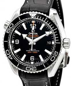 Planet Ocean 600M Co-Axial 39.5mm in Steel On Black Alligator Strap with Black Dial