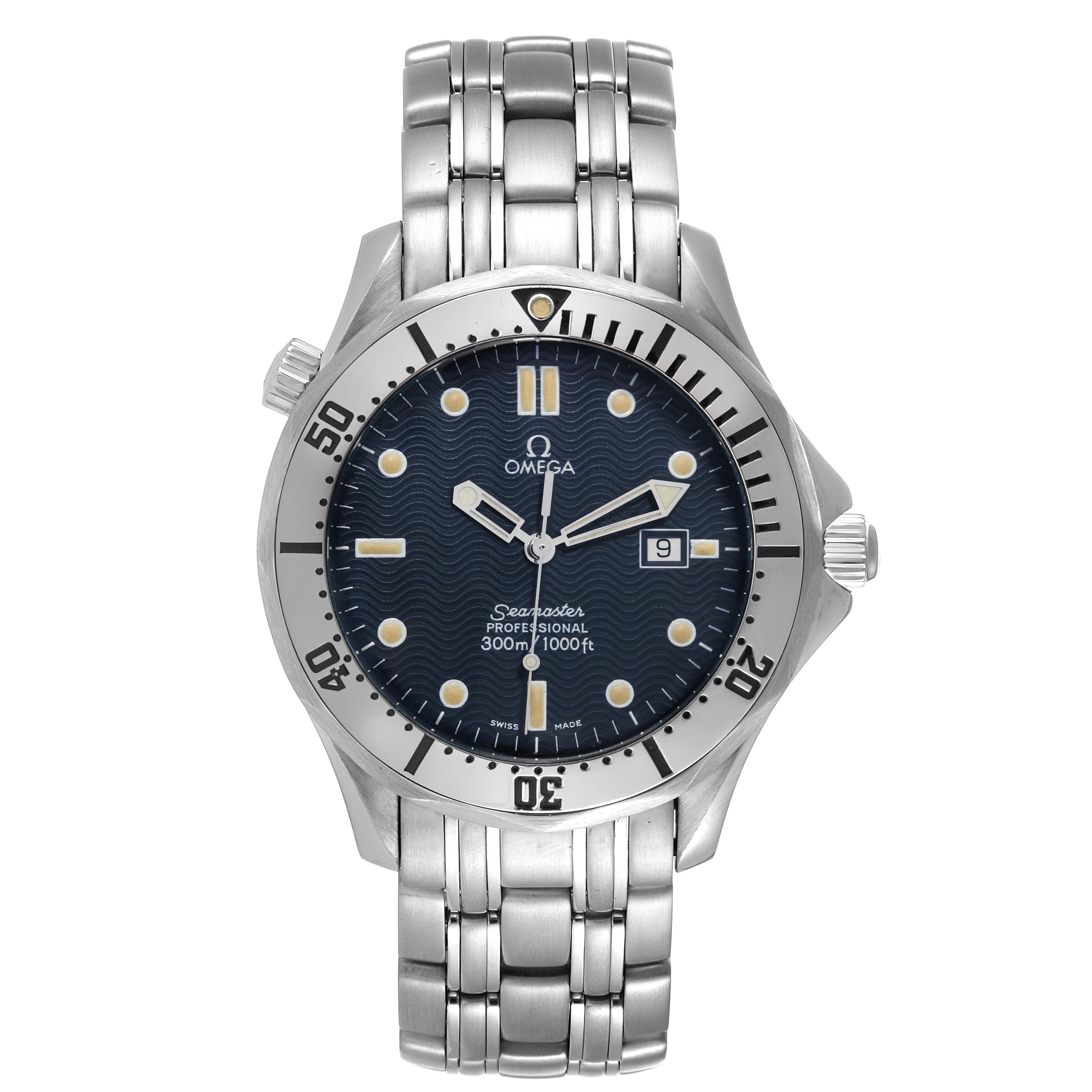 Seamaster Diver 300M Mens 41mm Quartz in Steel On Steel Bracelet with Blue Dial