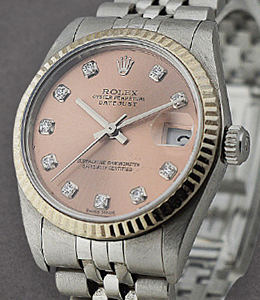 Mid Size - Datejust - Fluted Bezel Jubilee Bracelet - Salmon Diamond Dial