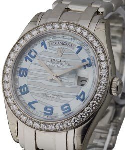 Masterpiece Day-Date in Platinum with Diamond Bezel on Pearlmaster Bracelet with Ice Blue Arabic Wave Dial