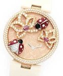 Le Cirque Animalier Coccinelles in Rose Gold with Diamond Case- Limited Edition On Beige Satin Strap with Hand-Engraved Diamond Dial - Multi-Color Enamel Lady-Bugs