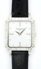 Vintage 5007 Mens Manual in Platinum with Baguette Diamond Bezel On Black Alligator Strap with Diamond Dial