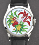 Calatrava 5077 Phoenix Mens Automatic in Platinum On Black Crocodile Strap- Enamel Dial 