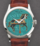 Calatrava 5077 Carousel Turquoise Mens 37mm Automatic in Platinum On Brown Crocodile Strap- Enamel Dial 