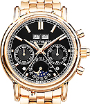 Perpetual Calendar Split Seconds Chronograph in Rose Gold On Rose Gold Bracelet with Black Dial - Black Subdials