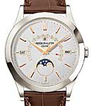 Perpetual Calendar Retrograde 39.5mm in Platinum on Brown Alligator Leather Strap with Silver Dial