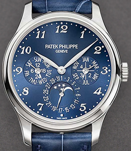 Perpetual Calendar Ref 5327G-001 in White Gold on Blue Alligator Leather Strap with Blue Arabic Dial