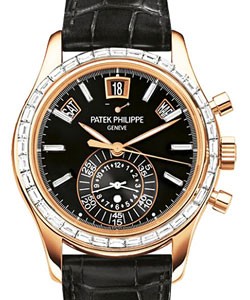 Annual Calendar Ref 5961R-010 in Rose Gold with Diamond Bezel On Black Crocodile Leather Strap with Black Dial