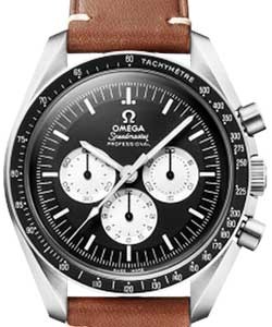 Speedmaster Professional Moonwatch in Steel On Brown Calfskin Leather Strap with Black Dial