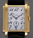 Gondolo in Yellow Gold on Black Leather Strap with White Arabic Dial