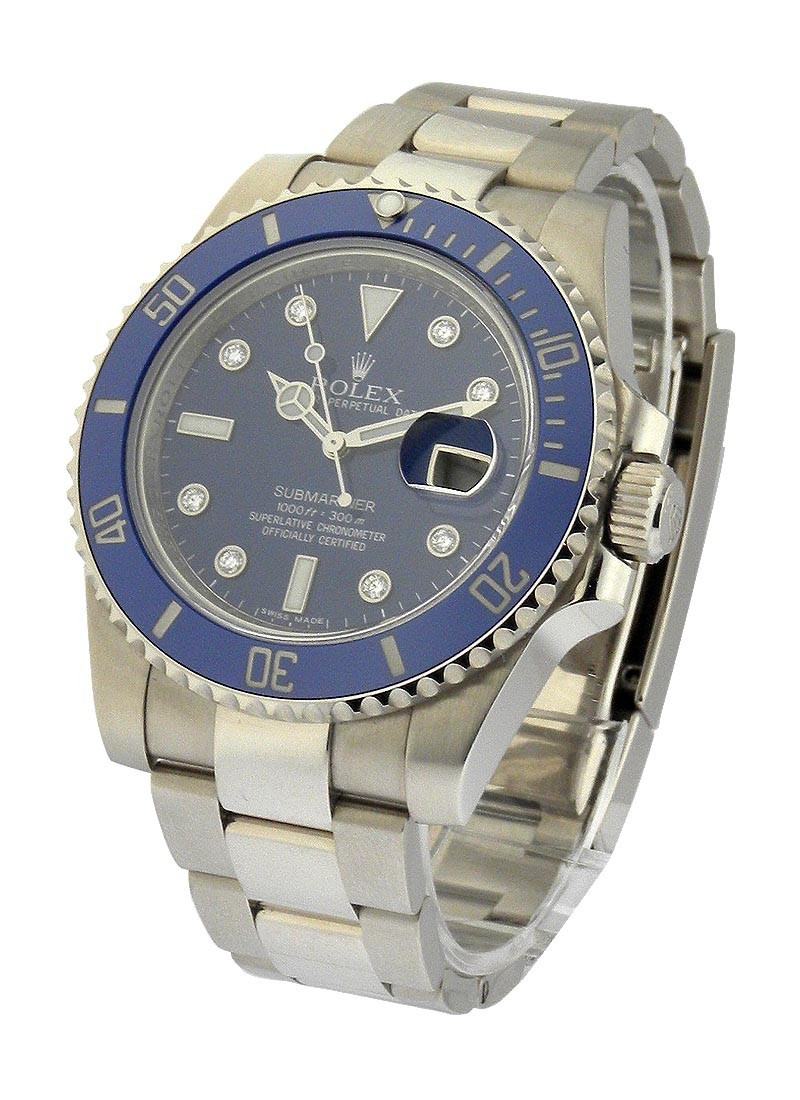 Pre-Owned Rolex Submariner in White Gold with Blue Bezel