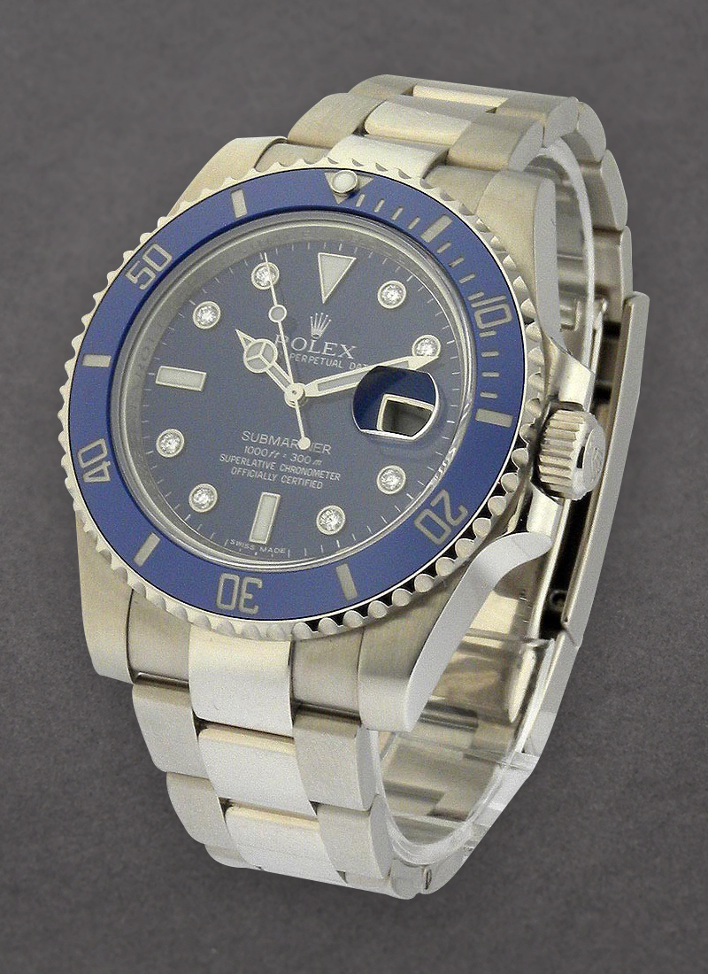 Pre-Owned Rolex Submariner in White Gold with Blue Bezel