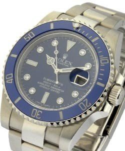 Submariner in White Gold with Blue Bezel on Oyster Bracelet with Blue Diamond Dial