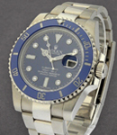 Submariner in White Gold with Blue Bezel on Oyster Bracelet with Blue Diamond Dial