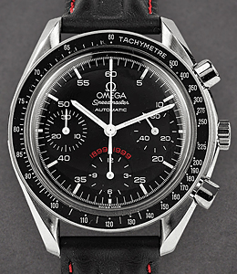 Speedmaster Reduced Mens 35.5mm Automatic in Steel on Black Leather Strap with Black Dial