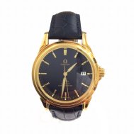 Deville Co-Axial Chronometer in Yellow Gold On Blue Alligator Leather Strap with Blue Dial