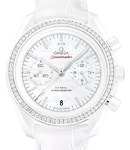 Speedmaster Moonwatch Co-Axial White Side of the Moon in White Ceramic with Diamond Bezel On White Alligator Strap with Mother of Pearl Diamond Dial