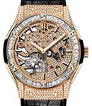 Classic Fusion Ultra Thin Mens 45mm Manual in Rose Gold On Black Alligator Strap with Skeleton Diamond Dial