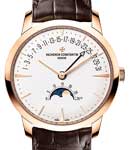 Patrimony Moonphase and Retrograde Date Mens 42.5mm Automatic in Rose Gold On Brown Alligator Strap with Silver Dial