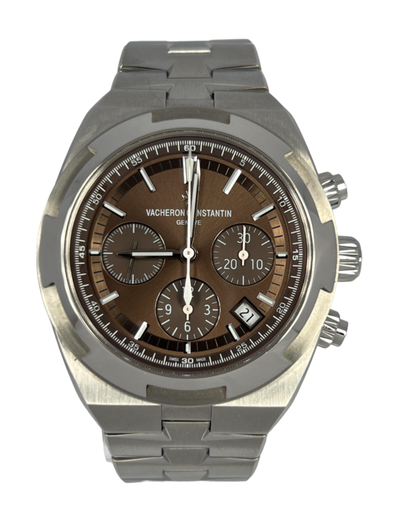 Overseas Chronograph Mens 42mm Automatic in Steel On Steel Bracelet with Brown Dial