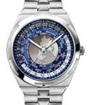 Overseas World Time Mens 43.5mm Automatic in Steel On Steel Bracelet with Blue Dial