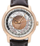Patrimony Traditionelle World Time  in Rose Gold On Brown Alligator Strap with Silver Dial
