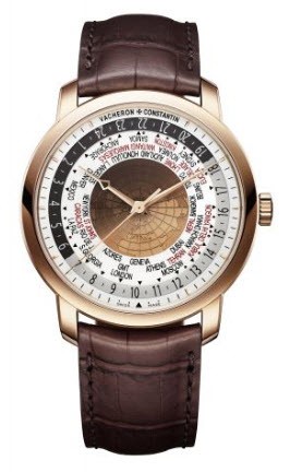 Patrimony Traditionelle World Time  in Rose Gold On Brown Alligator Strap with Silver Dial